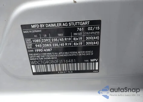 2015 Mercedes-Benz Gla 250 4Matic from USA, damaged, VIN WDCTG4GB0FJ116481